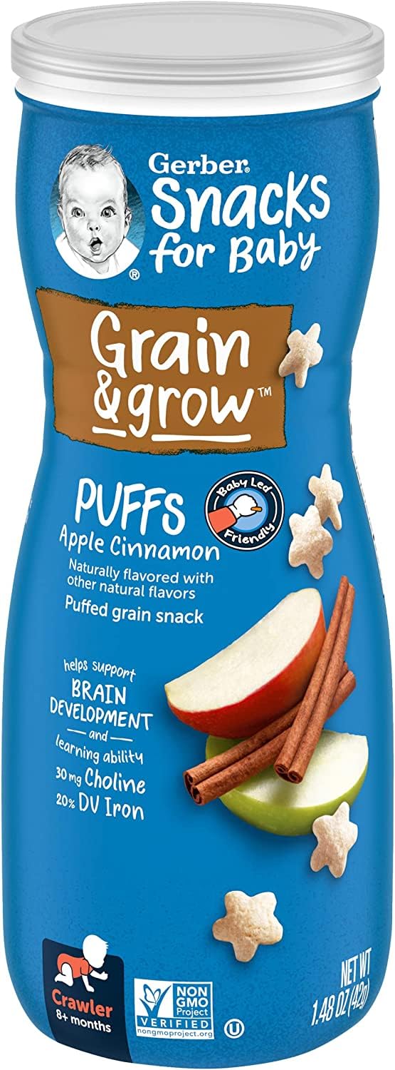 Gerber Puffs, 1 Strawberry Apple, 1 Blueberry, 1 Banana, 1 Vanilla, 1 Peach, 1 Apple Cinnamon, 6 Ct (Variety Pack)