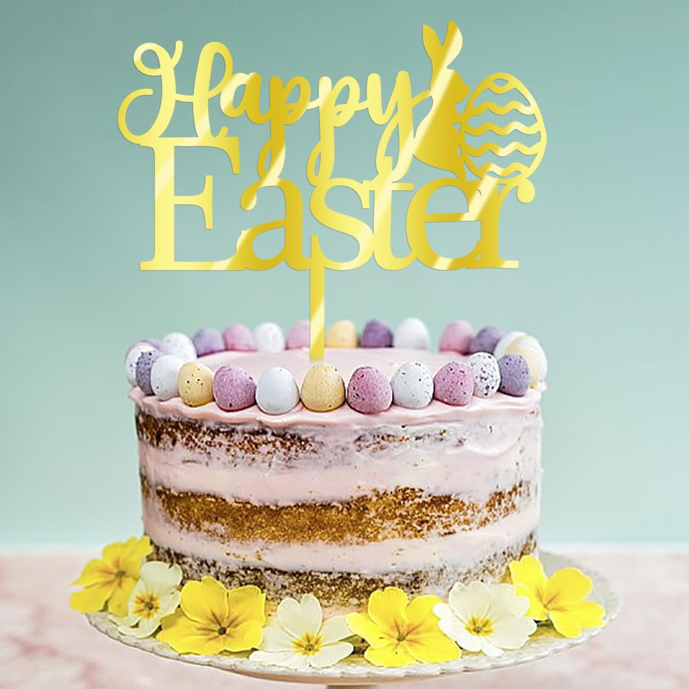 Fmiyuneea Happy Easter Cake Topper-Glitter For Easter Day Bunny Theme Party Baby ShowerHappy Birthday Party Decorations Suppli