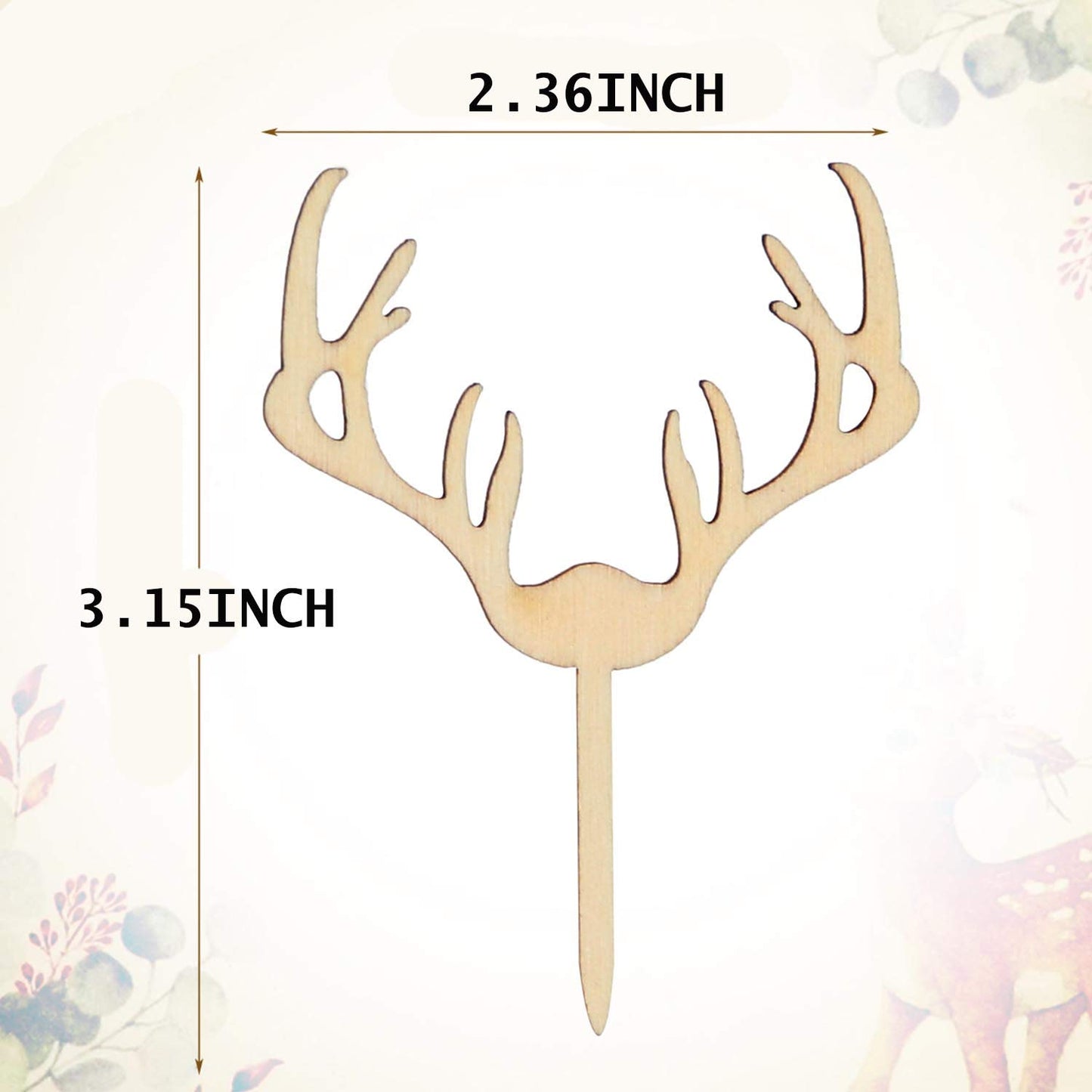 AUMIO Wooden Deer Cupcake Toppers Set of 24, Natural Earthy Tone, AU-01, Baby Shower/Wedding Party Decorations