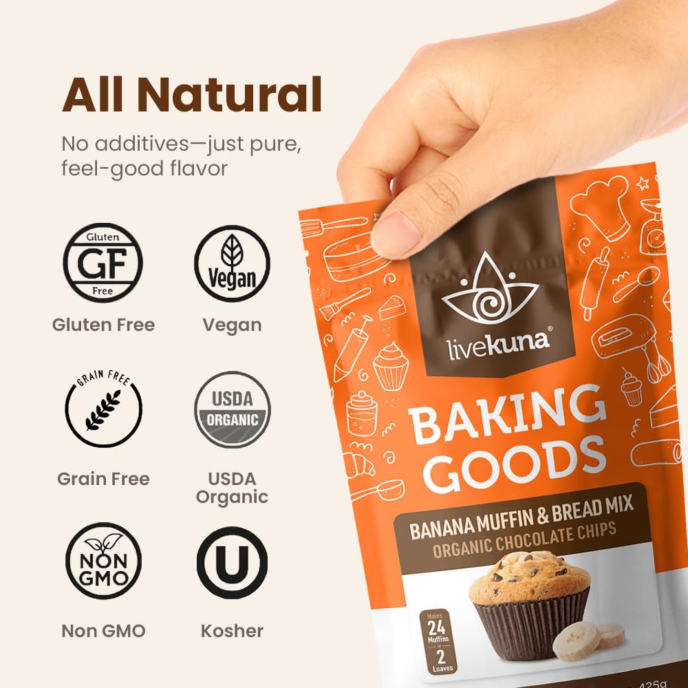 Livekuna - Banana Muffin & Bread Mix - Chocolate Chips Banana Flavoured Muffin Mixes For Baking, Great For Any Muffin & Banana B