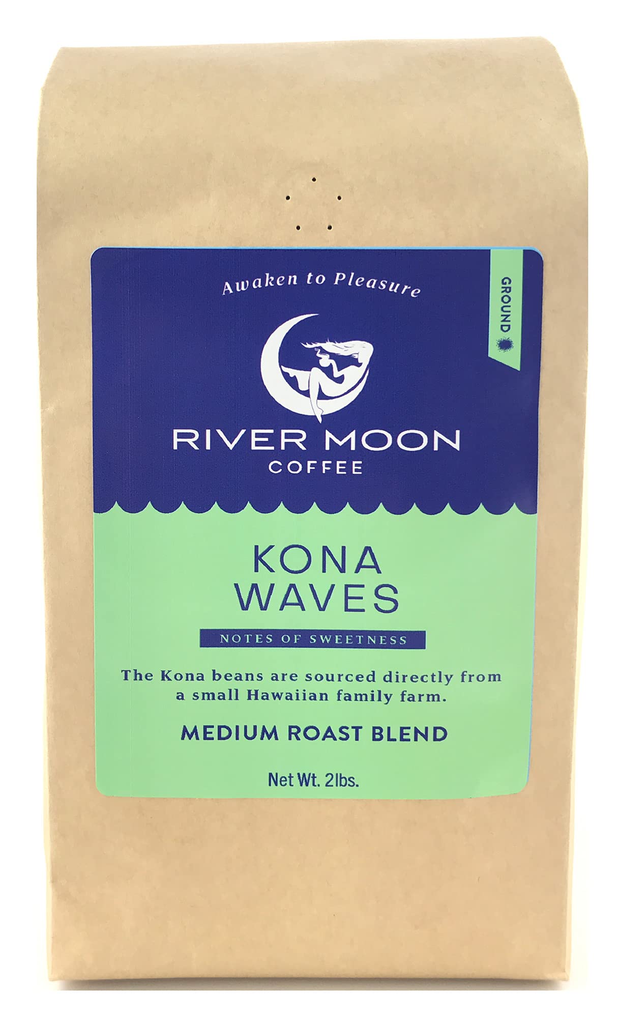 River Moon Coffee Kona Coffee Ground, Medium Roast, 32 Ounce, 100% Arabica