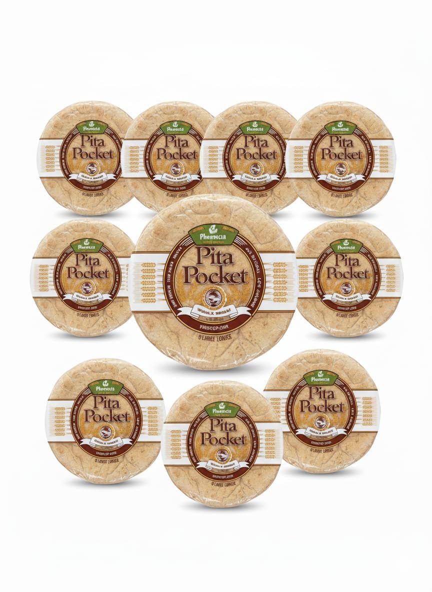 Phoenicia Whole Wheat Arabic Pita Bread  Fresh Medium Size  Halal - 8 Pcs(Pack Of 10)