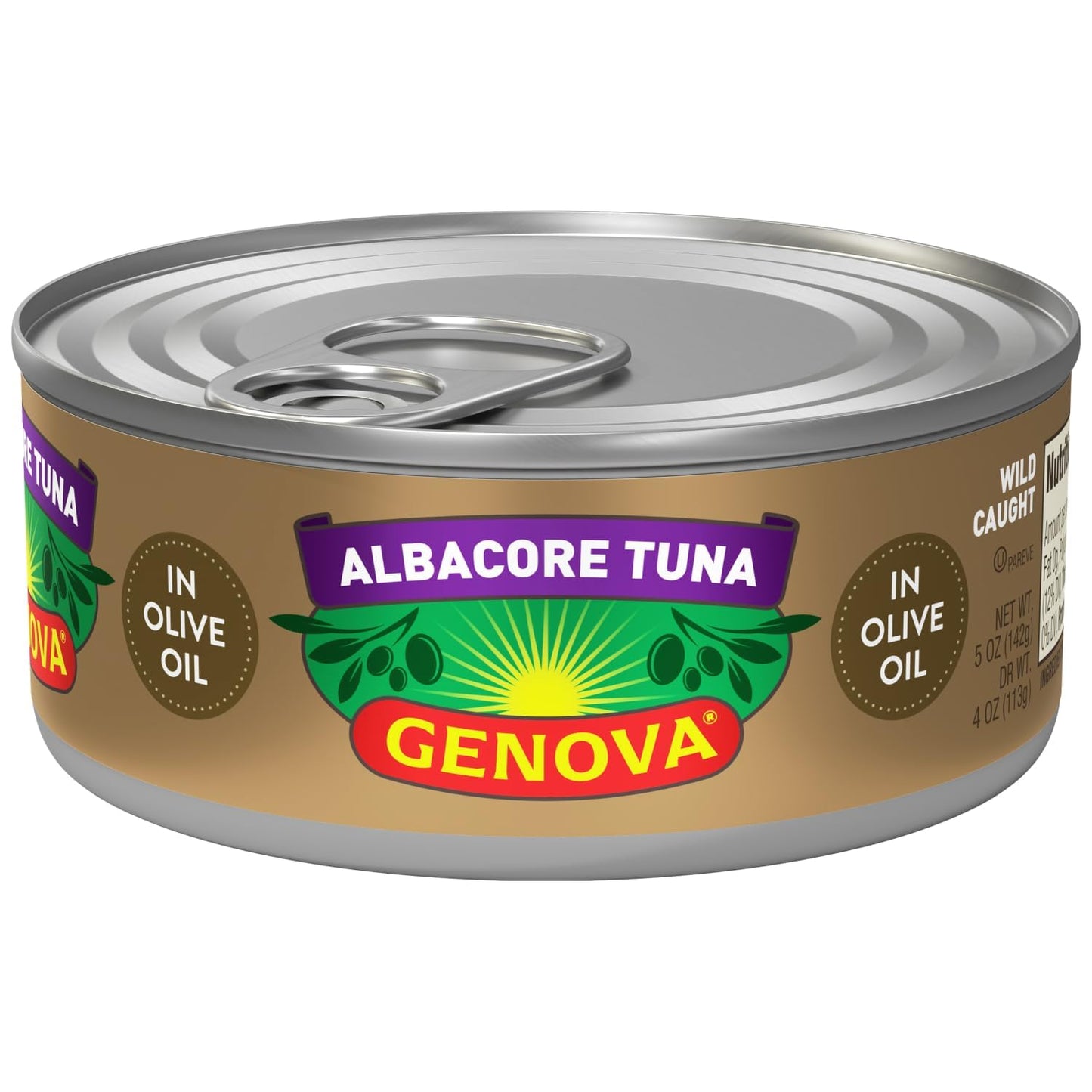 Genova Premium Albacore Tuna In Olive Oil With Sea Salt, Wild Caught, Solid White, 5 Ounce (Pack Of 12)