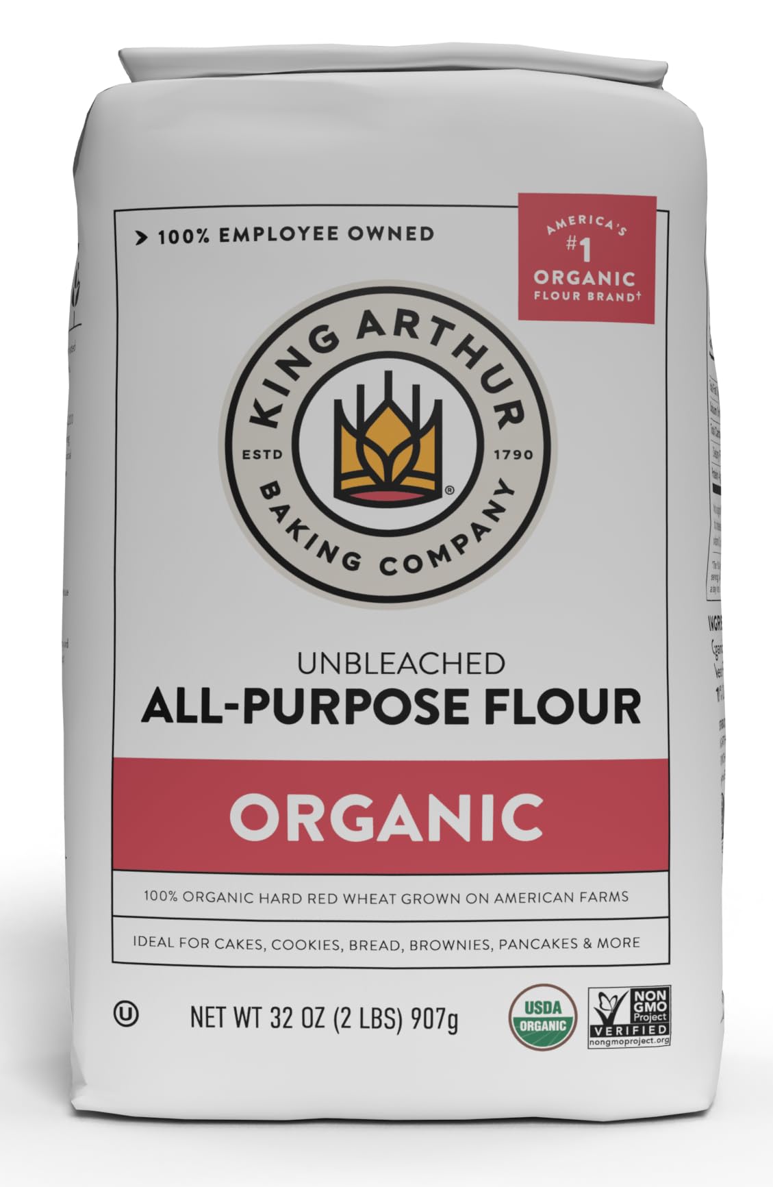 King Arthur 100% Organic All-Purpose Flour  Unbleached  2 lb (Pack of 1) - Non-GMO Project Verified  No Preservatives