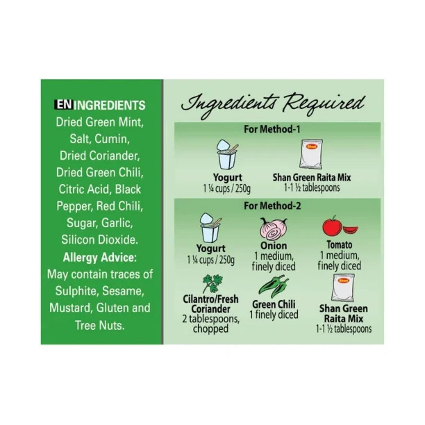 Shan Green Raita Seasoning Mix, Mint & Green Chili, 1.41 oz (Pack of 2)