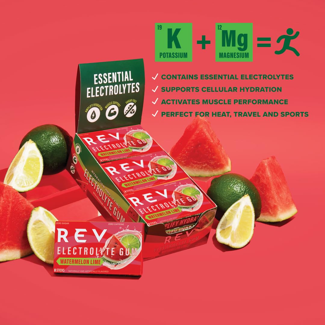 Rev Electrolyte Gum  Watermelon Lime  Sugar-Free with Essential Electrolytes 12 Count