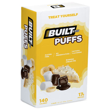 Built Bar, Puff Protein Bars, Banana Cream Pie Puff, 17G Protein Snacks, On-The-Go Bars, Only 140 Calories, 6G Sugar, Collagen, Gluten Free, 12 Count