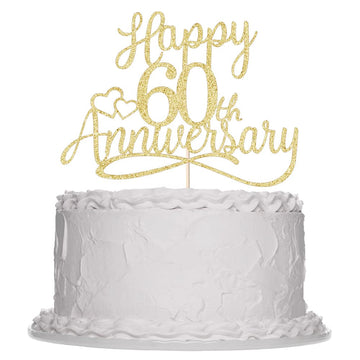Sleyberoy Gold Glitter Happy 60th Anniversary Cake Toppers -Wedding Anniversary Party Decorations, 60th Wedding Anniversary, Com