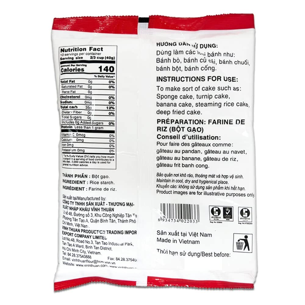 Vinh Thuan - Rice Starch - Gluten Free - Bot Gao, 1 Bag (14.1 Oz)