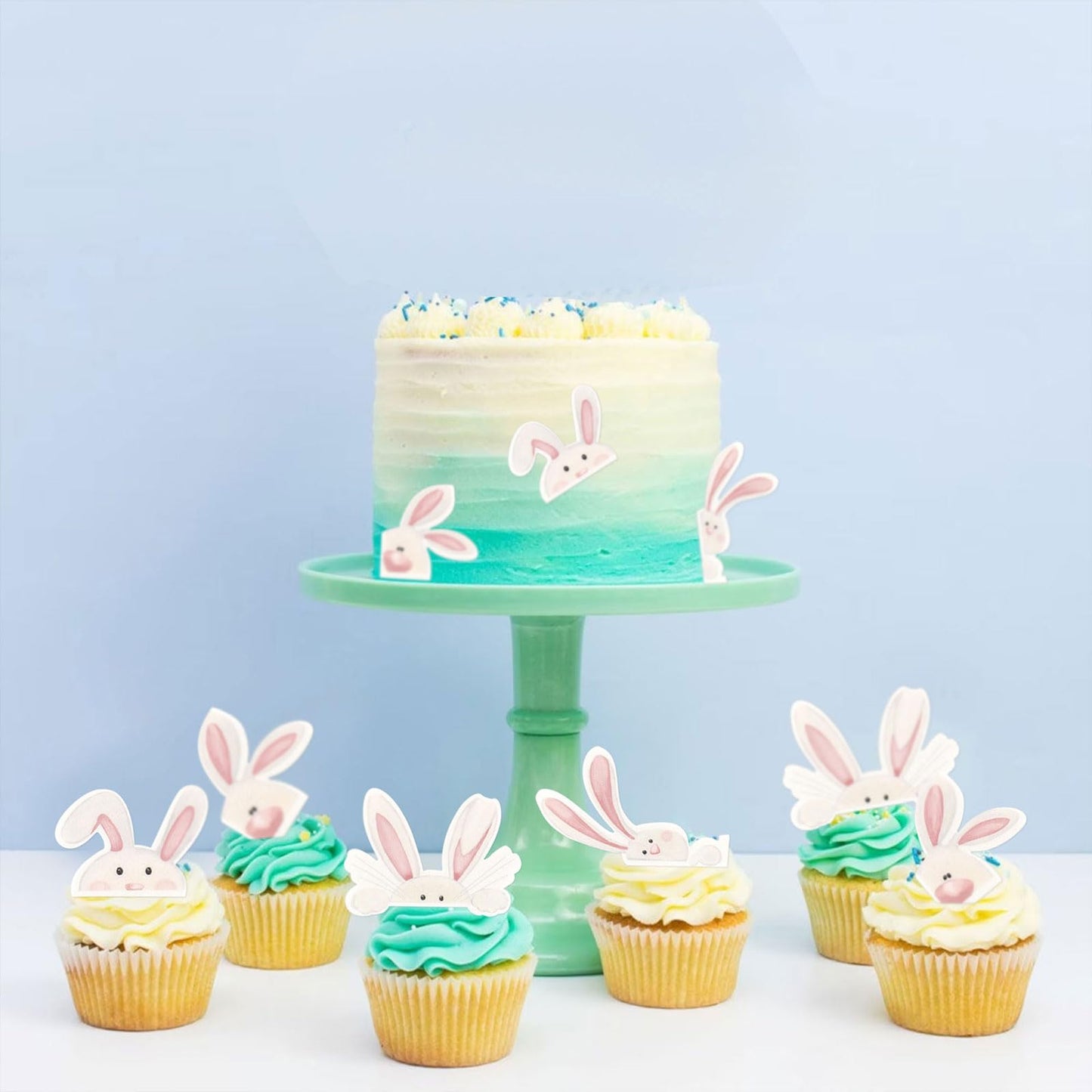 40Pack Edible Happy Easter Cupcake Toppers For Rabbit Ears Bunny Party Decorations Drink Topper Cake Food Decor Appetizers Tooth