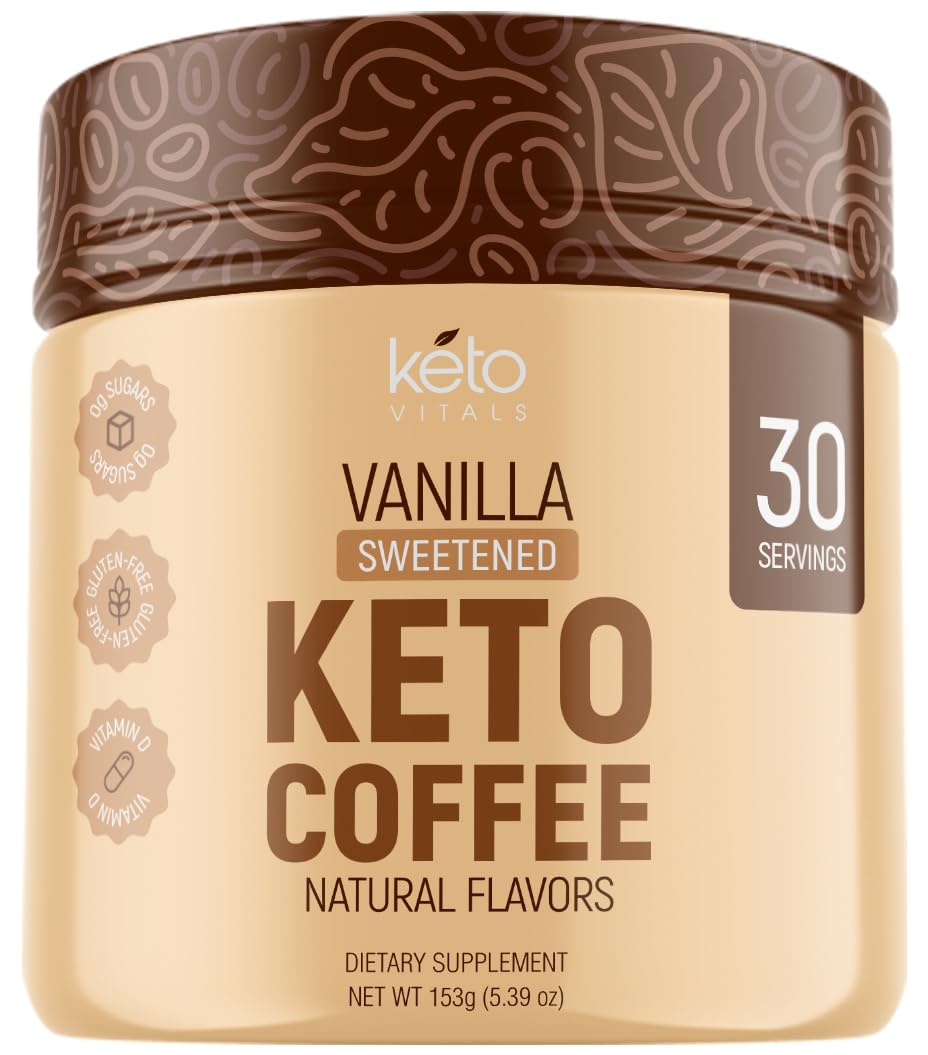 Keto Vitals Instant Keto Coffee Powder - 30 Servings - Low-Calorie Vanilla Sweetened Coffee with Keto-Friendly Creamer