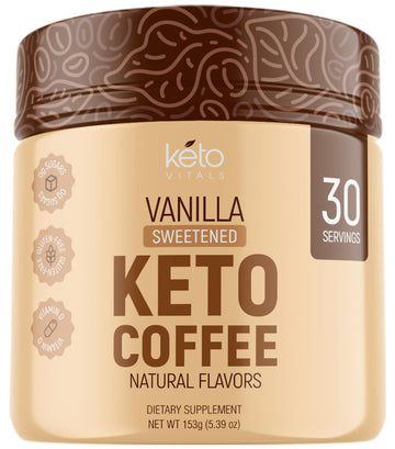 Keto Vitals Instant Keto Coffee Powder - 30 Servings - Low-Calorie Vanilla Sweetened Coffee with Keto-Friendly Creamer