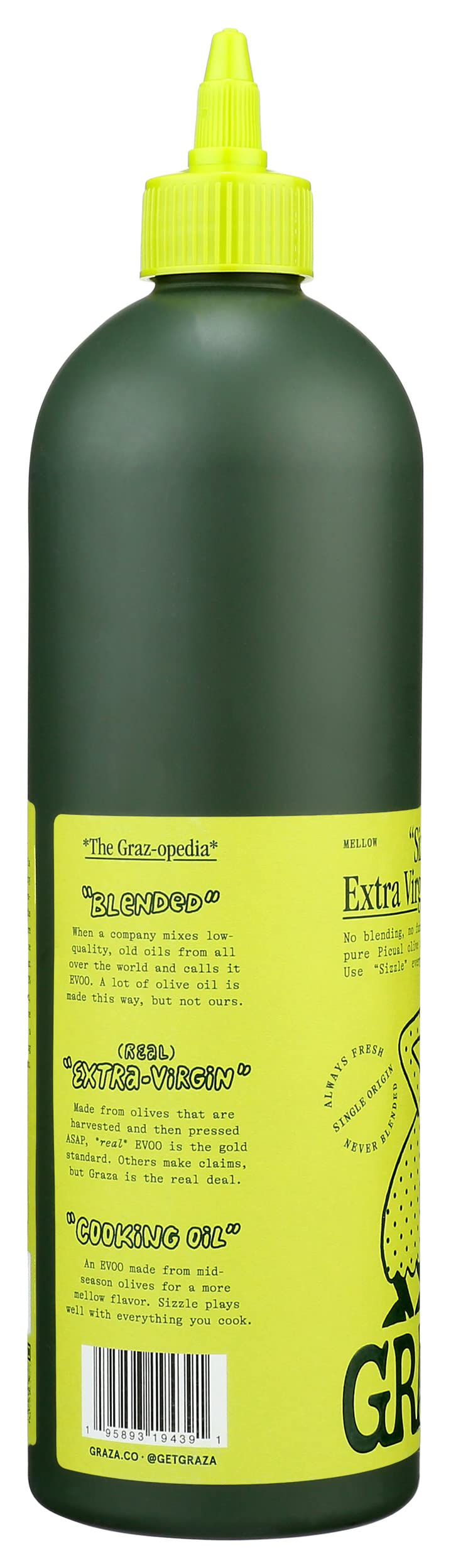 Graza Sizzle Extra Virgin Olive Oil, Cooking Oil - High Polyphenol Peak Harvest Evoo Cooking Oil In A Squeeze Bottle - Single Or