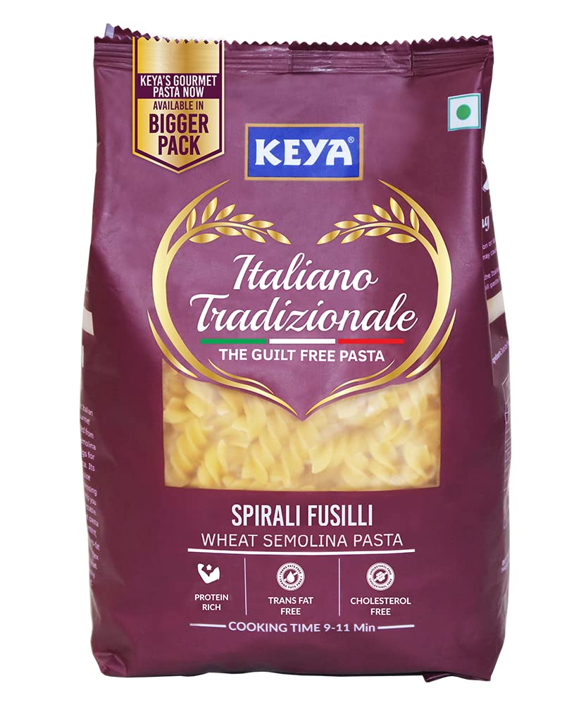 Keya Fusilli Pasta 1kg, 100% Durum Wheat Pasta | Vegetarian | No MSG | Low in Calories | No Trans Fats | Healthy | Cooked in 10 