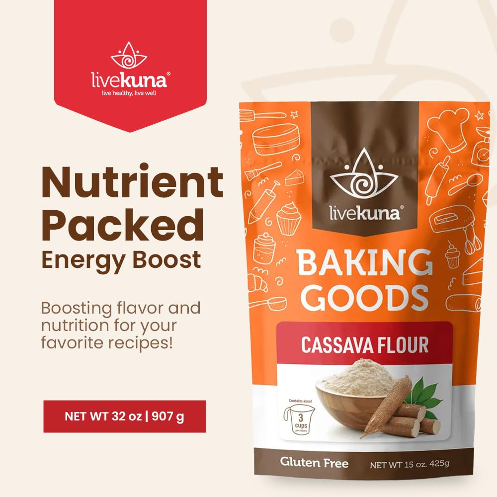 Livekuna - Cassava Flour, Cassava Root Baking Flour, Gluten-Free Flour, Alternative To All Purpose Flour, Spelt Flour, Great For