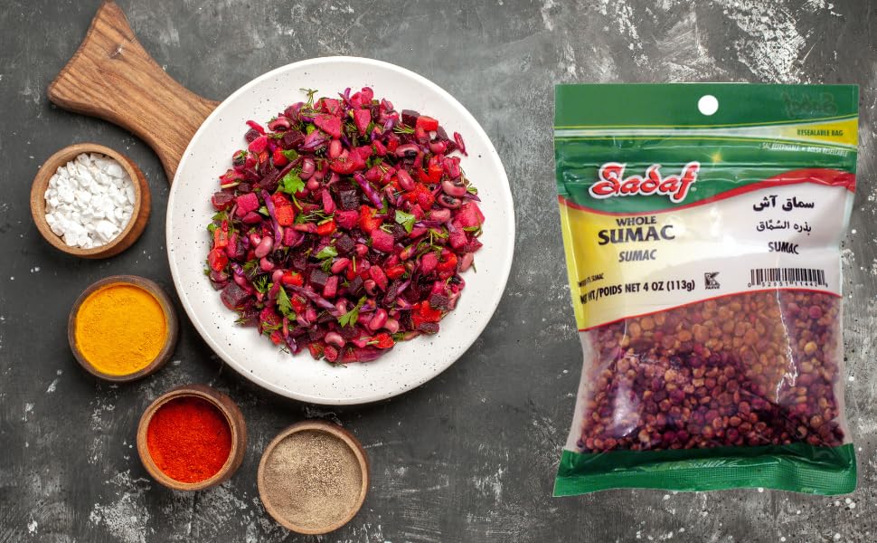 Sadaf Sumac Whole - Whole Sumac For Cooking And Food Seasoning - Sumac Seasoning - Traditional Middle Eastern Spice - Kosher - 4 Oz Resealable Bag