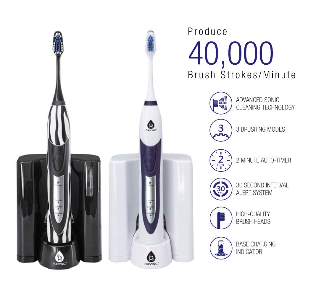Pursonic S520 Rechargeable Sonic Toothbrush- Includes 20 Accessories: 12 Brush Heads & More, Black
