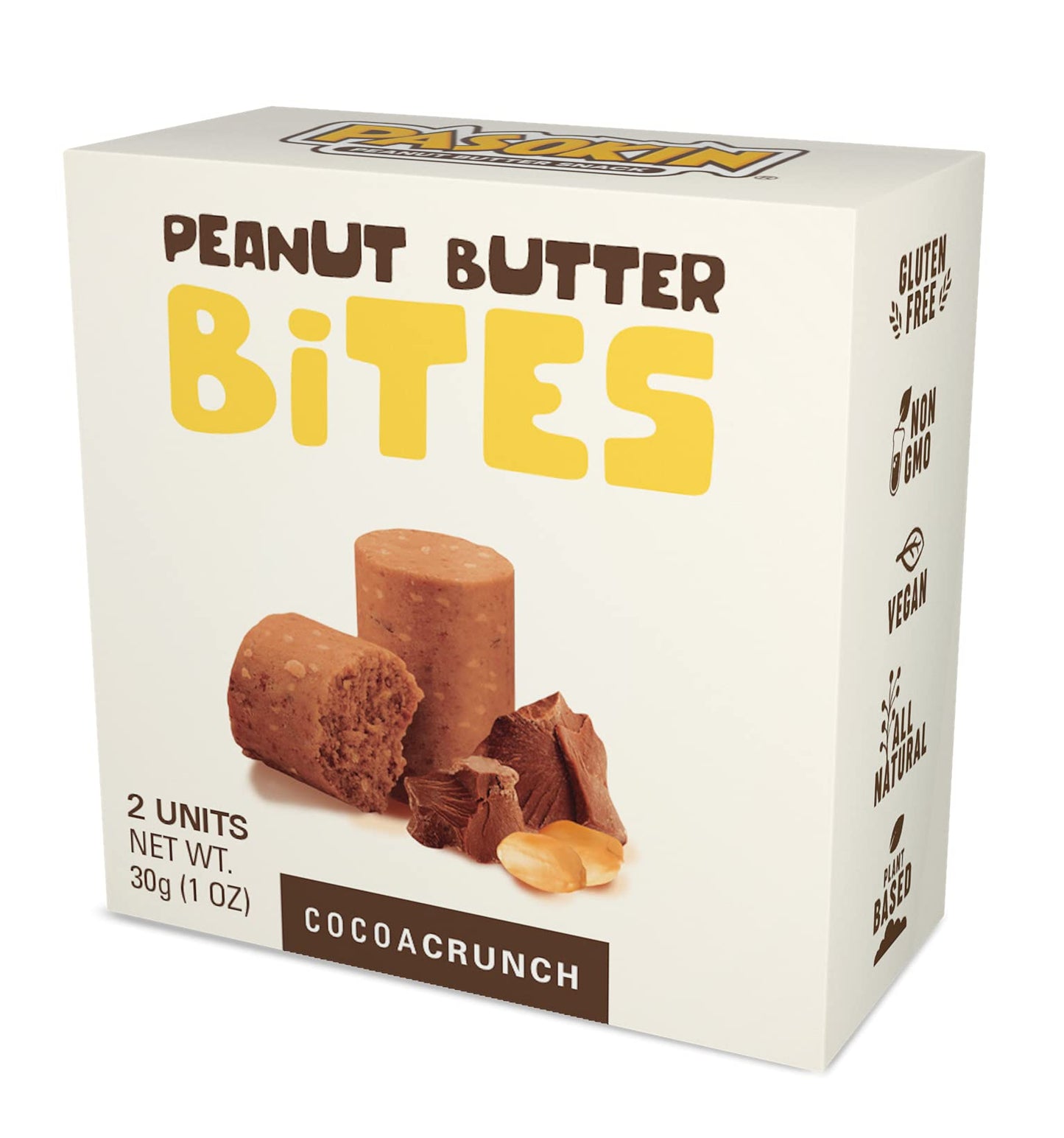 PASOKIN | Cocoa Crunch Natural Peanut Butter Bites | Kosher, Gluten Free, Vegan, Protein Snack | Crunchy and Creamy | Chocolate