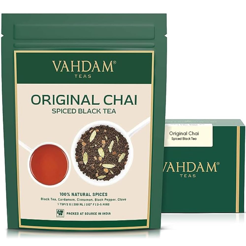 VAHDAM, India's Original Masala Chai Tea Loose Leaf (50 Cups/3.53oz) Blend Of Black Tea  Cinnamon, Cardamom, Cloves & Black Pepp