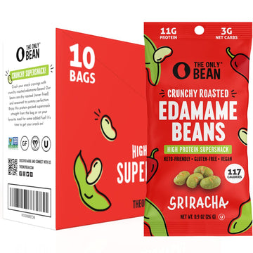 The Only Bean Crunchy Roasted Edamame Snacks Pack (Sriracha), Protien Keto Food, Gluten Free, Asian Chinese Korean Japanese Snac