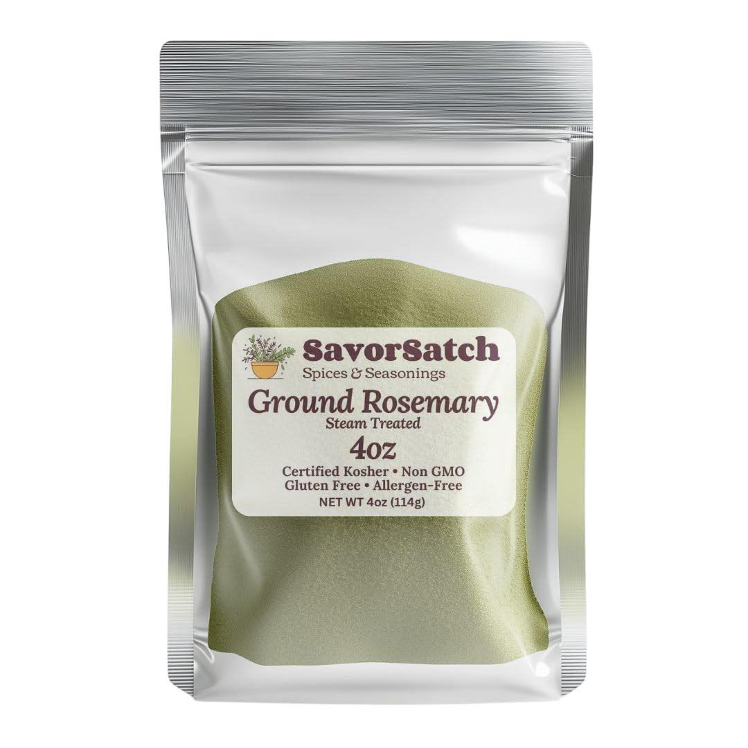 Savorsatch Ground Rosemary Powder - 4Oz Resealable Pouch | Gmo Free | Certified Kosher | Top-Grade Moroccan Rosemary | Fresh  Aromatic Herb For Cooking  Baking & Seasoning