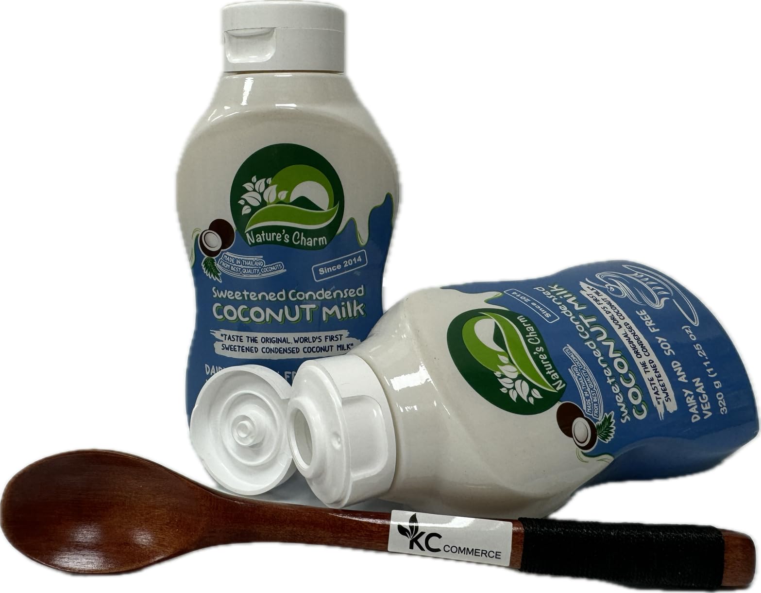 KC Commerce Sweetened Condensed Coconut Milk, Dairy Free, Vegan, Gluten Free, 11.25 oz (Pack of 2) with Wooden Spoon