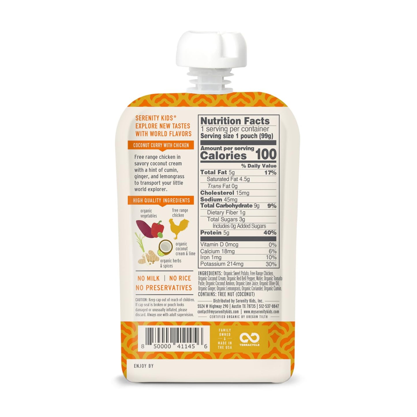 Serenity Kids 6+ Months World Explorers Baby Food Pouch Puree Made with Ethically Sourced Meats & Organic Veggies - 3.5 Ounce BP