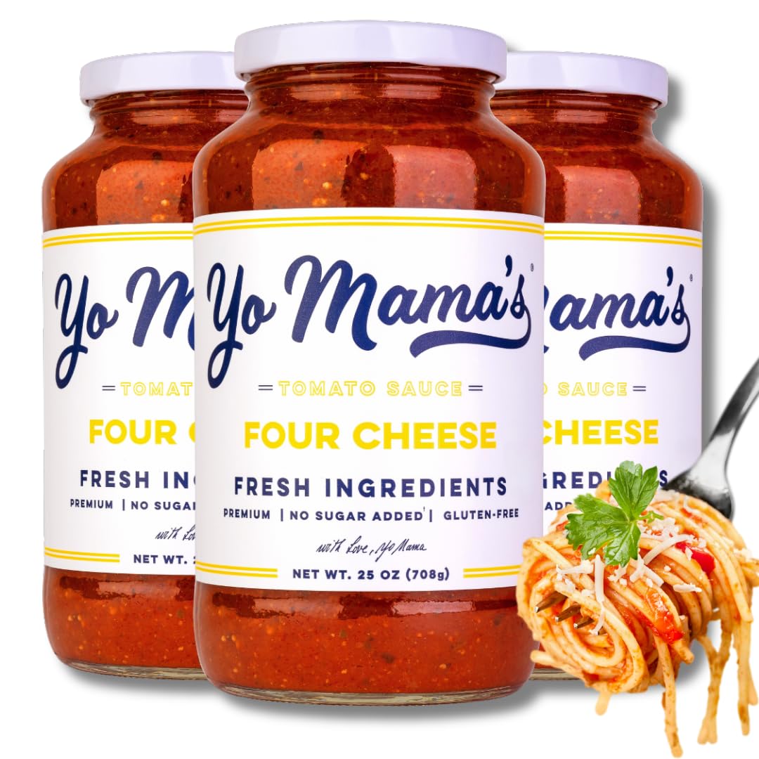 Yo Mama s Foods Low Carb Four Cheese Pasta Sauce, No Sugar Added | (3) 25 Ounce Jars | Gluten Free and Paleo Friendly, crafted 