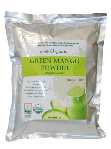 Indus Organics Green Mango Freeze Dried Powder, 1 Lb (Amchoor Powder) Raw, Sulfite Free, No Added Sugar, Freshly Packed