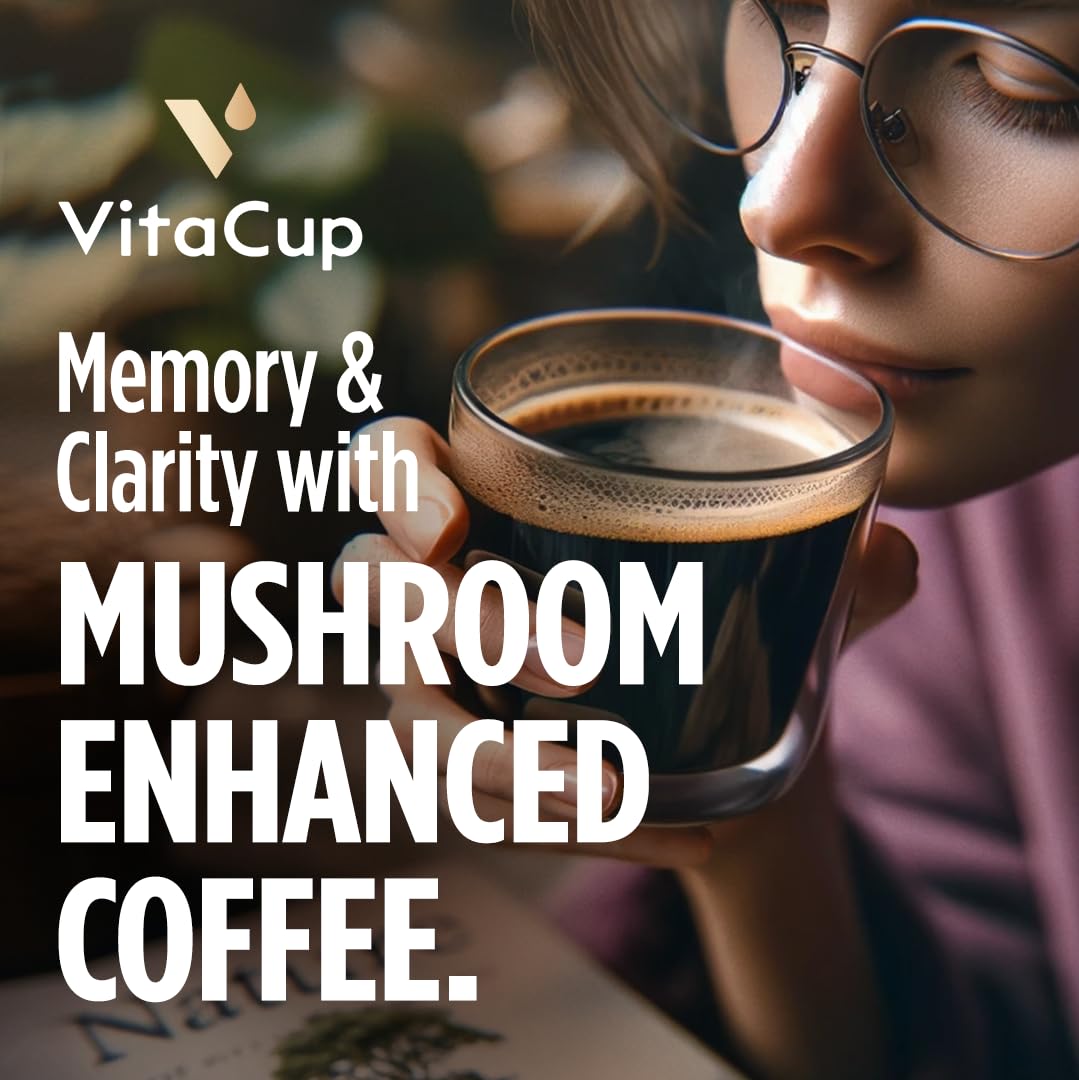Vitacup Focus Mushroom Coffee Grounds, With Lions Mane, Chaga, B Vitamins, D3, Boost Focus, Immunity, Memory & Clarity, Medium D