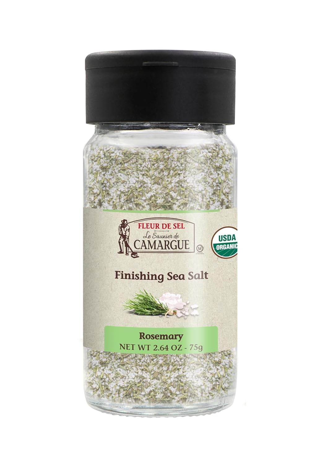 Le Saunier de Camargue Fleur de Sel with Organic Rosemary - French Sea Salt Finishing Salt with Fresh Herb Flavor - Gourmet Hand