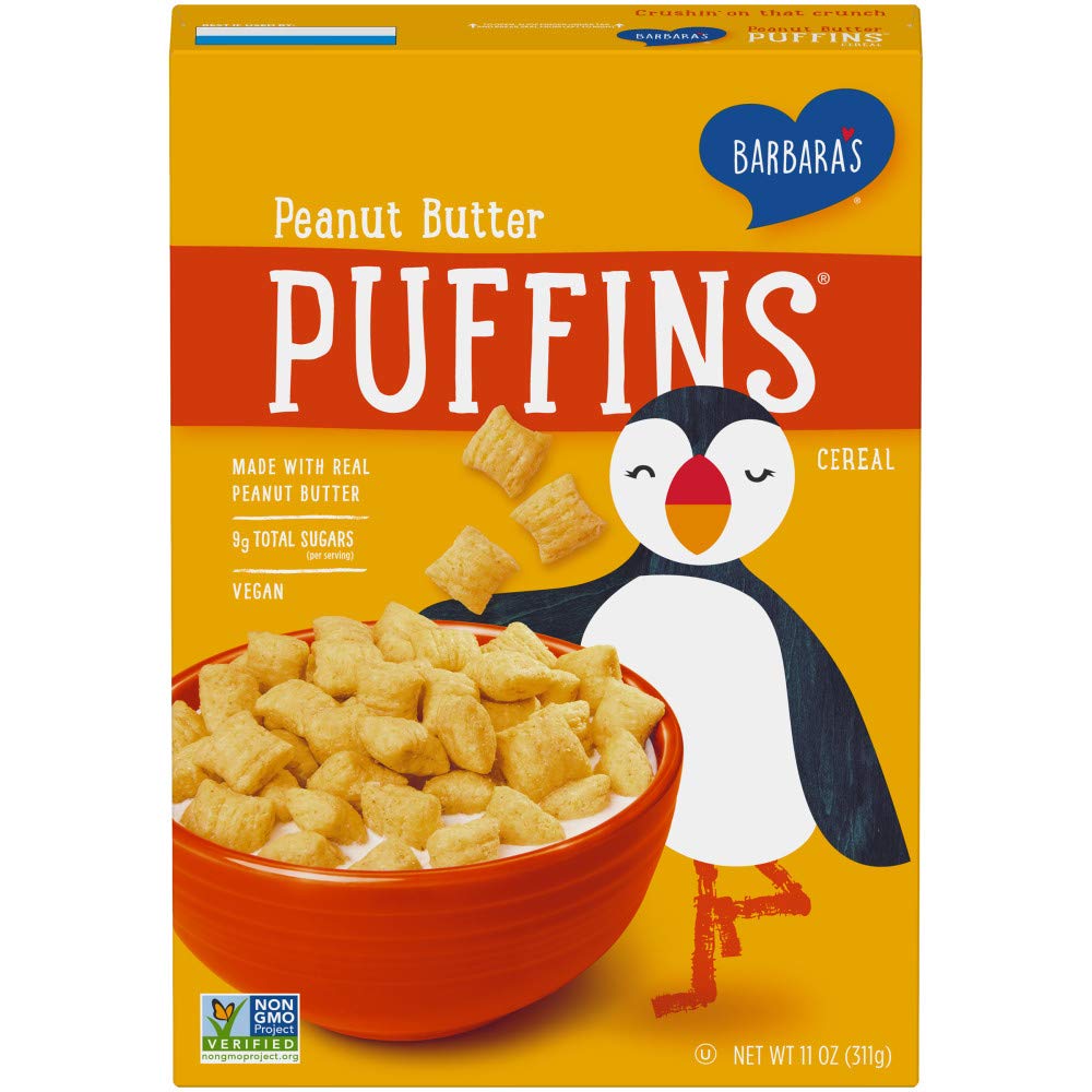 Barbaras Bakery Puffins Peanut Butter Cereal, Non-GMO, Vegan, 11 Oz (Pack of 4)