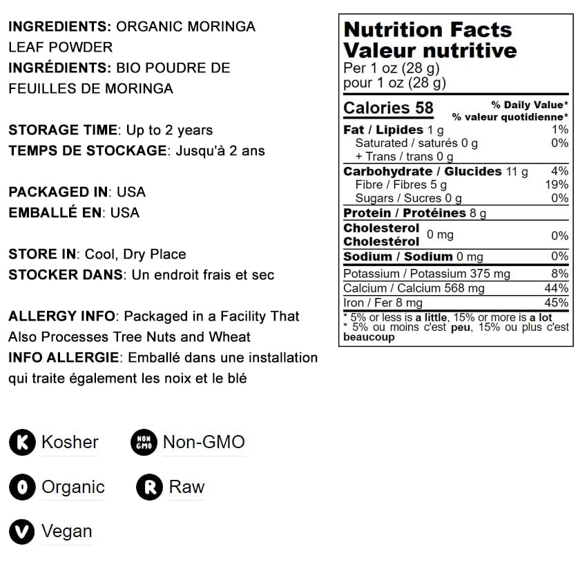 Food to Live Organic Moringa Powder, Non-GMO, Vegan, 16 Ounce (1 Pound)