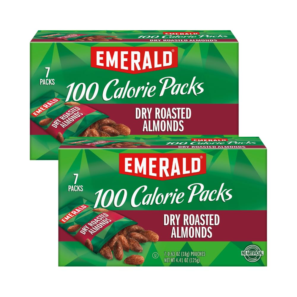 Emerald Dry Roasted Almonds, 100-Calorie Packs, 7 Count, 4.41 Ounce (Pack of 2)