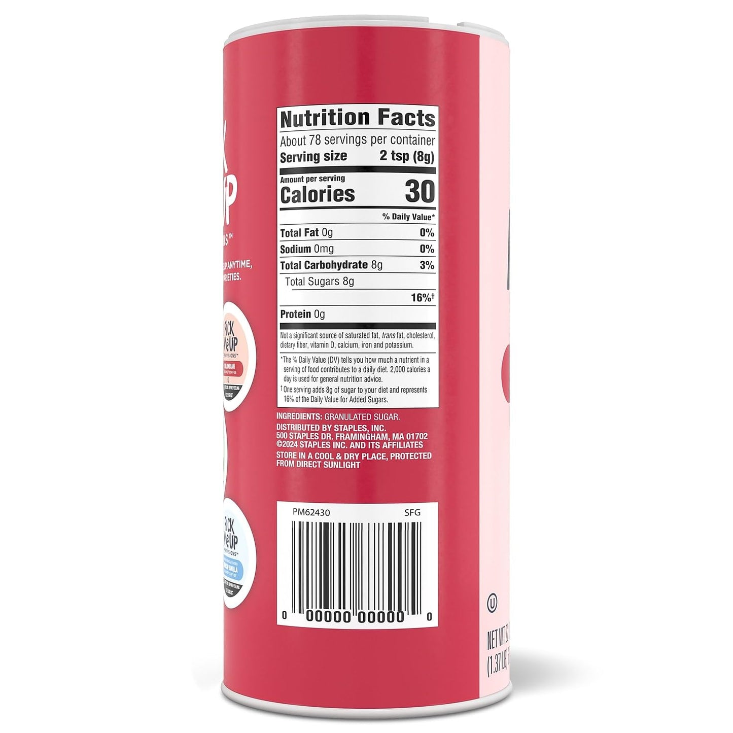Pick Me Up Provisions 100% Pure Cane Sugar  Easy Pour Sweetener  22 Oz Canister  8-Pack  Granulated White