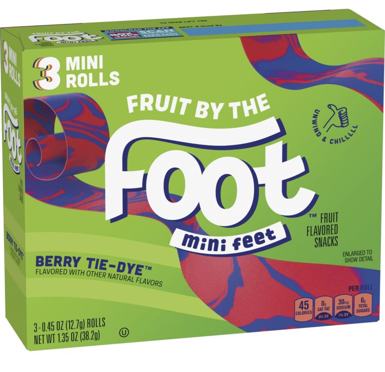 Generic Fruit Snacks - Fruit By Foot, Berry Tie-Dye & Strawberry Tie-Dye, Family Pack, 18 Mini Rolls