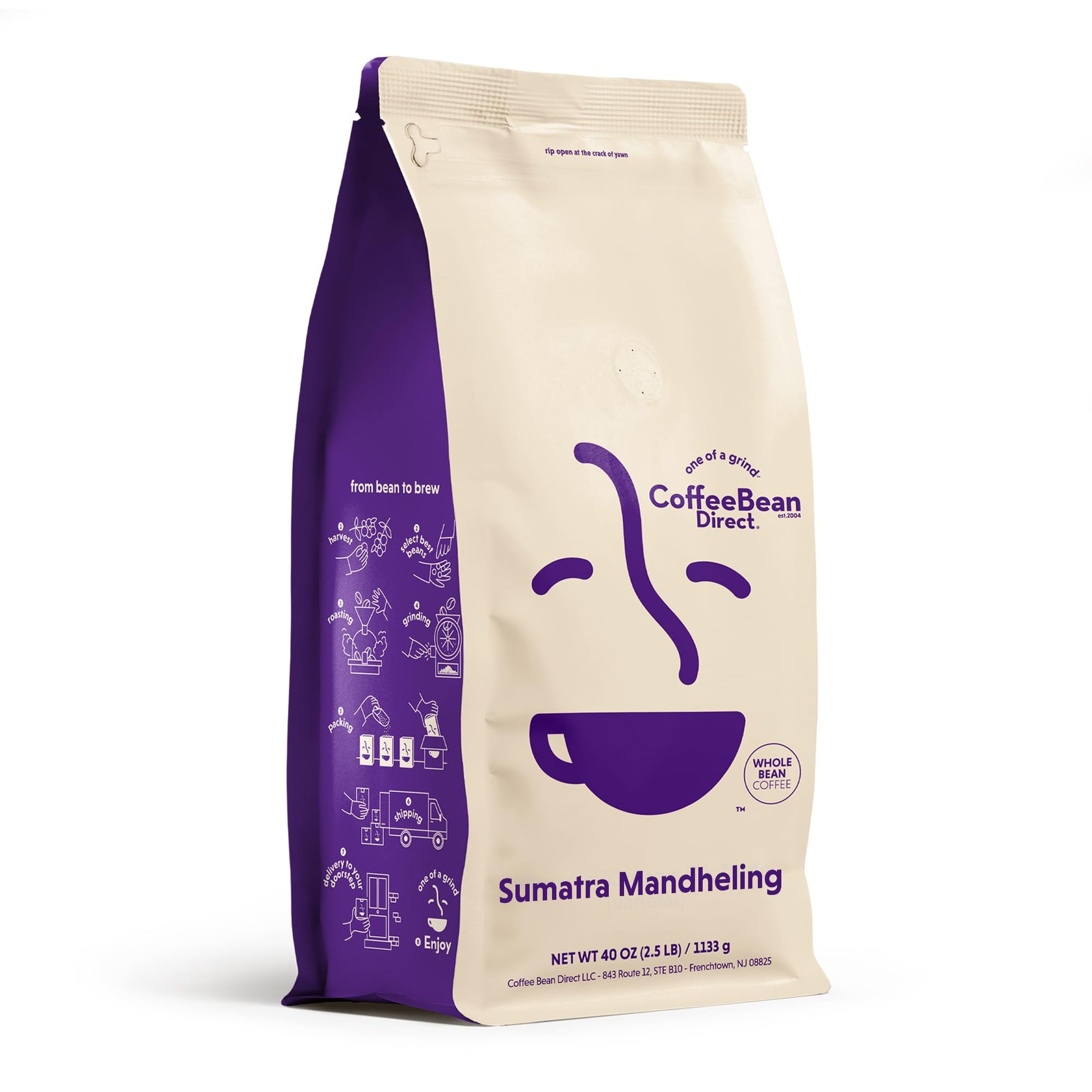 Coffee Bean Direct Sumatra Mandheling, Whole Bean Coffee, Light Roast, 2.5 Pound Bag (Pack of 1)