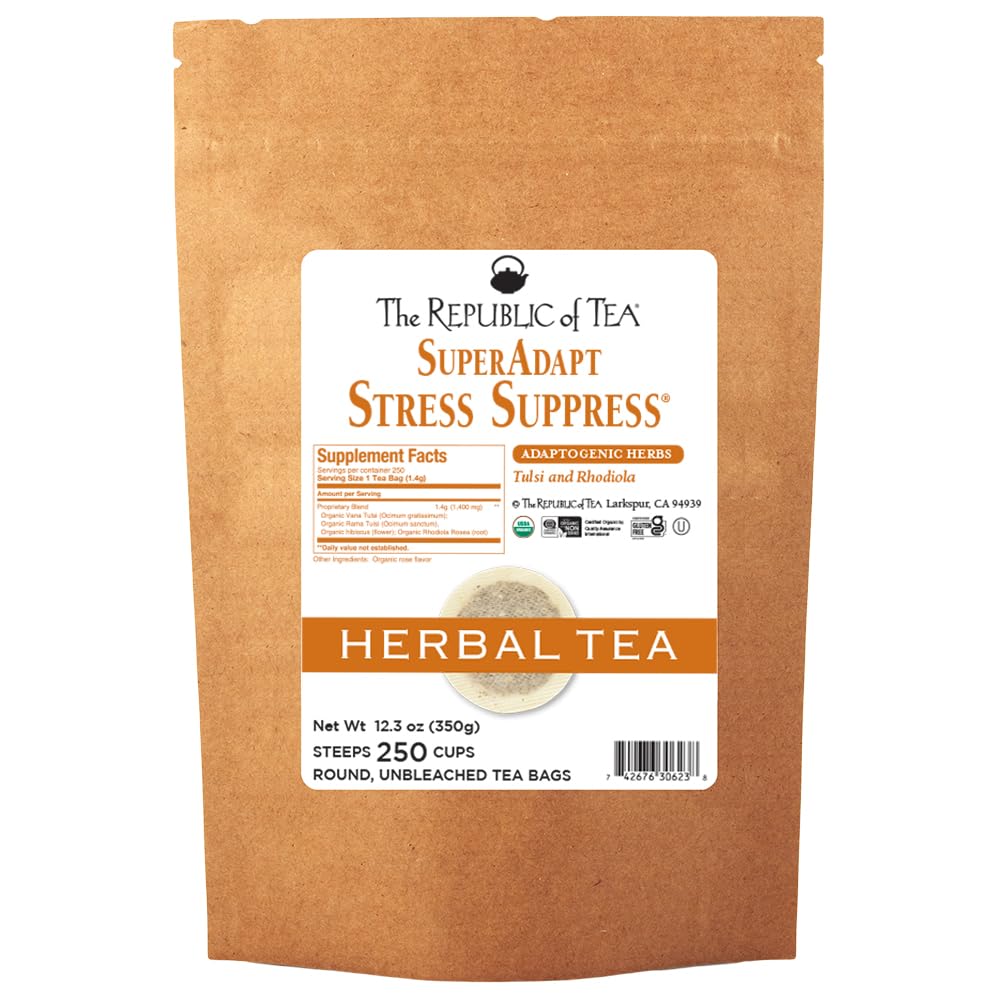 The Republic of Tea SuperAdapt Herbal Tea, Organic, Caffeine Free, Tulsi and Rhodiola, 250 Count