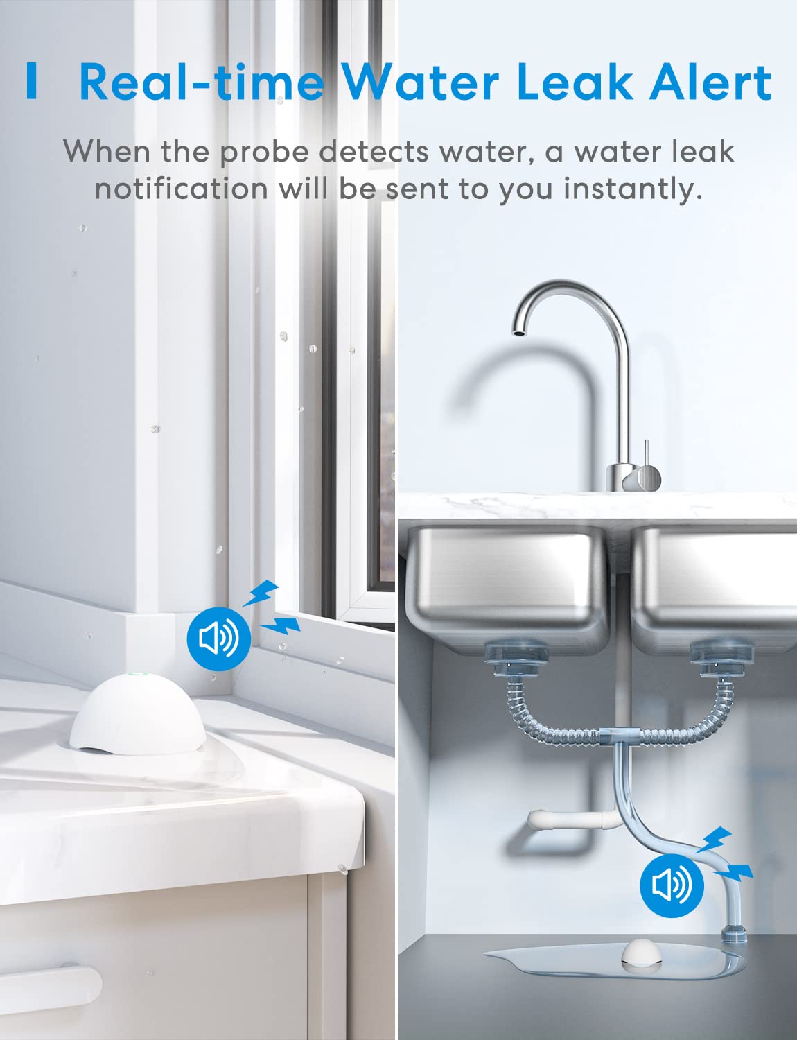 Meross Smart Water Sensor Alarm 3 Pack, Wifi Water Leak Detector Support Apple Homekit, Smartthings, Ip67 Waterproof With App Al