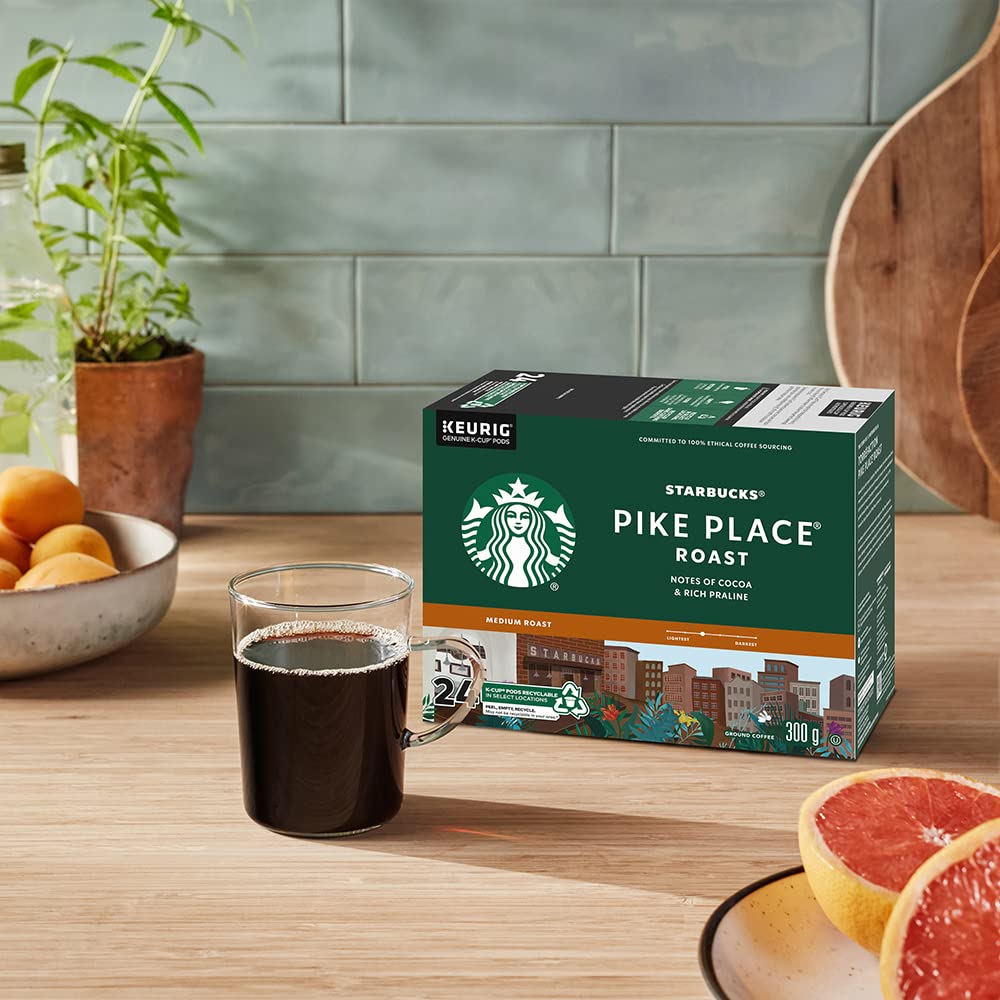 Starbucks® K-Cup® Coffee Pods, Pike Place Roast, 24 Count, Coffee Flavor, Model 00762111282019