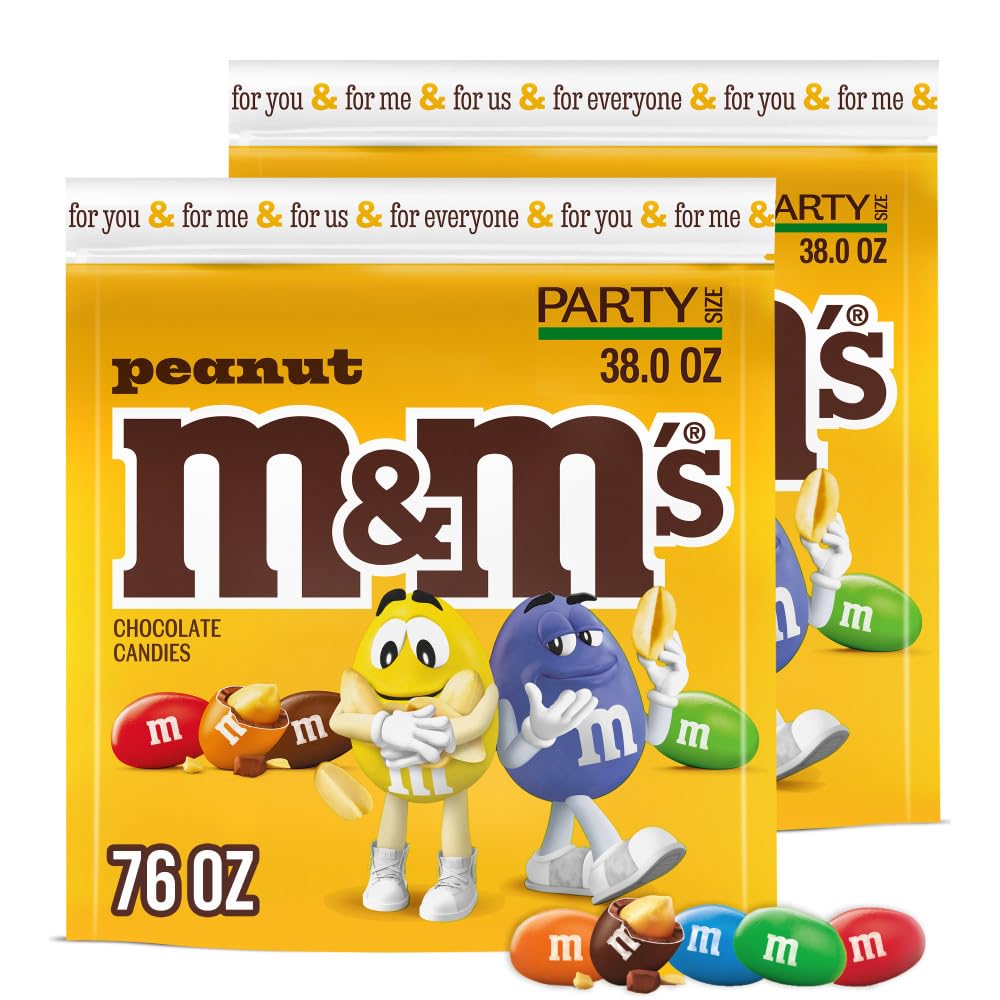 M&M S Peanut Milk Chocolate Candy, Chocolate Candy Bulk, Party Size 38 oz Bag (Pack of 2)