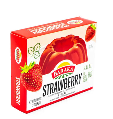 Baraka'S Halal Strawberry Gelatin Dessert Powder, 3 Oz, Gluten Free. (Pack Of 3)