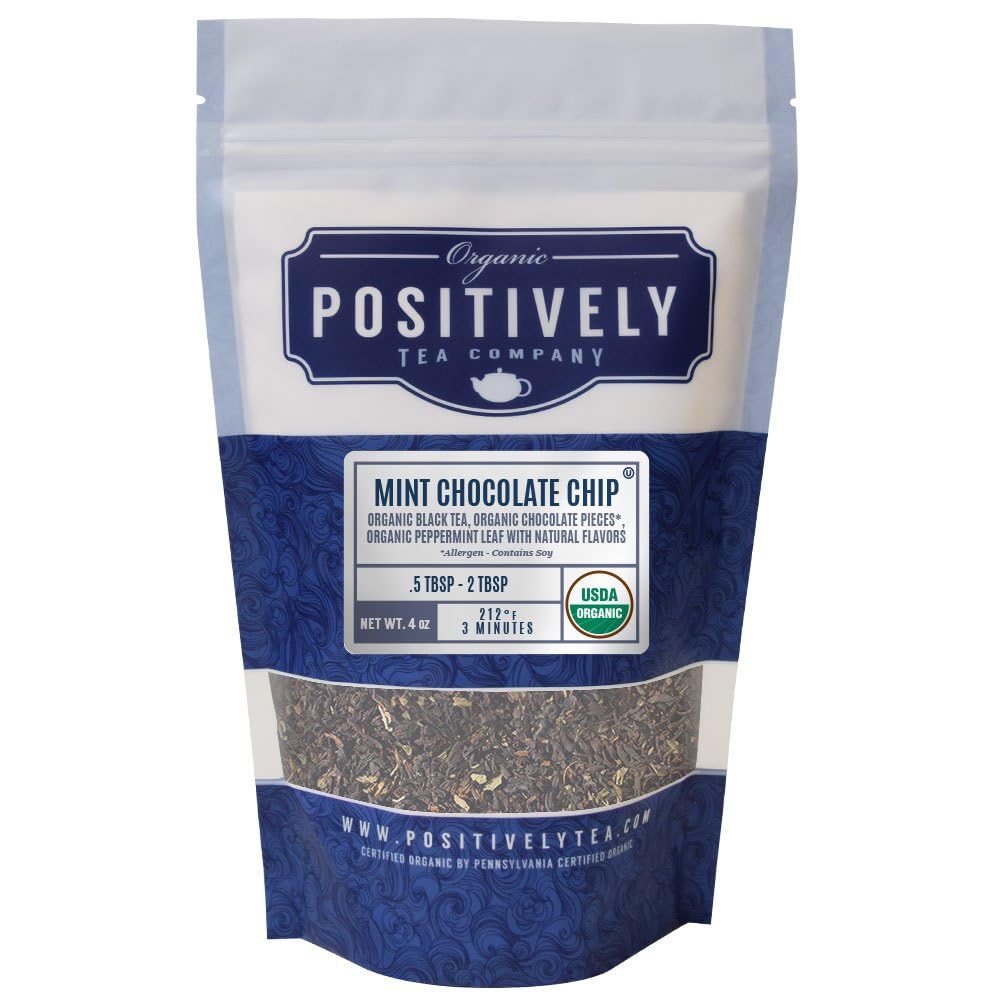 Organic Positively Tea Company Mint Chocolate Chip Black Tea Loose Leaf 4 Ounce