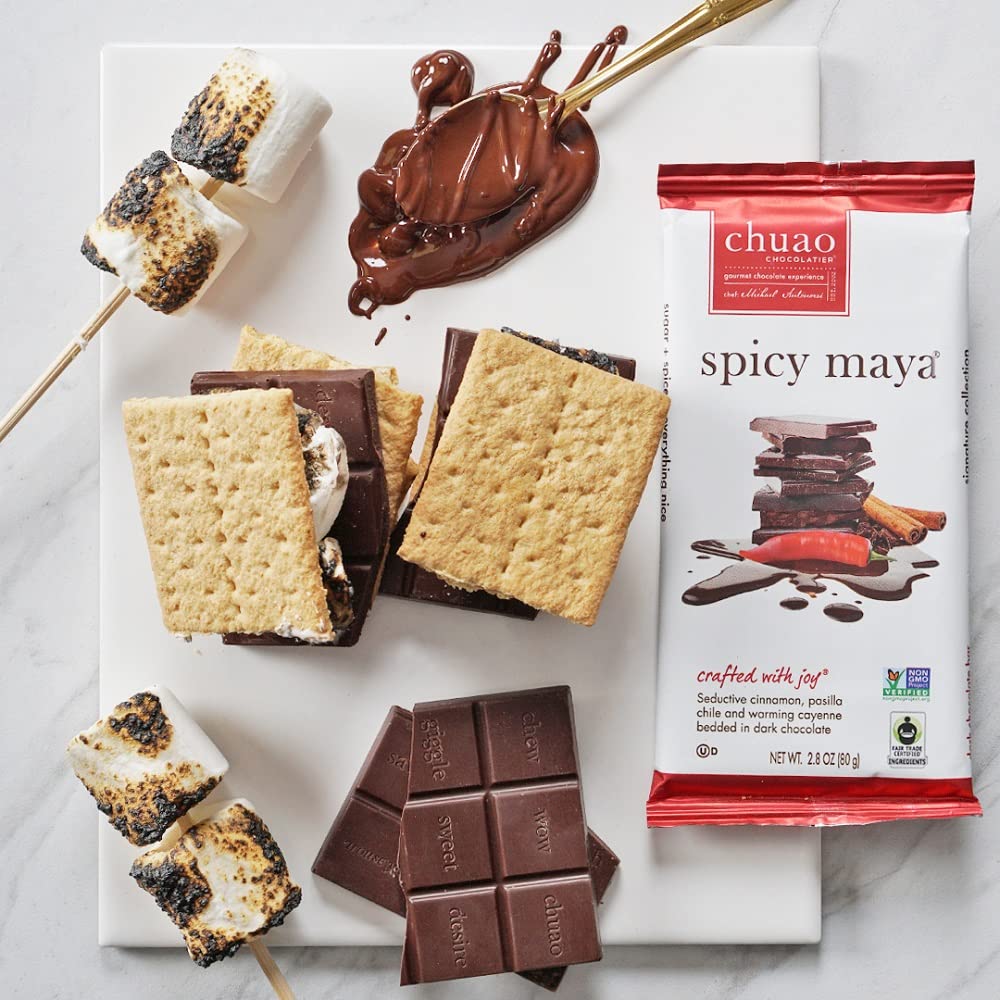 Chuao Chocolatier Spicy Maya Gourmet Dark Chocolate Bars | Cinnamon Cayenne No Preservatives | For Gift Baskets, Christmas, Valentines, Birthday, Care Package | 12 Pack