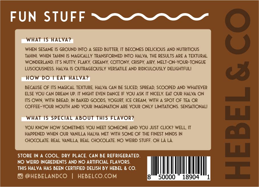 HEBEL & CO Organic Chocolate Chunk Halva, 8 Ounce, Delicious Vegan Treat