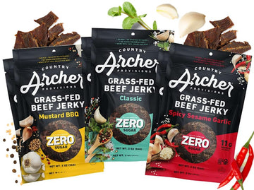 Country Archer Grass-Fed Beef Jerky Variety Pack - Beef Jerky Snack Packs, Beef Jerky Assortment, Jerky Sampler With Classic, Mu