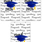 60 Graduation Cap Party Class Of 2026 Miniatures Candy Bar Wrapper, (Set Of 60) Mini Candy Chocolate Bar Stickers, Labels, Candy Not Included, Color Blue. Made In Usa