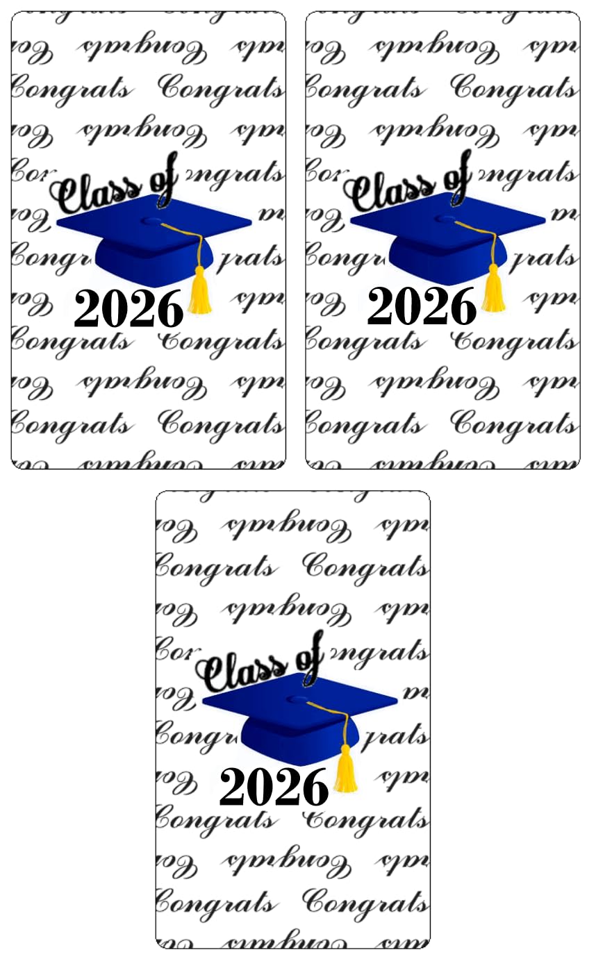 60 Graduation Cap Party Class Of 2026 Miniatures Candy Bar Wrapper, (Set Of 60) Mini Candy Chocolate Bar Stickers, Labels, Candy Not Included, Color Blue. Made In Usa
