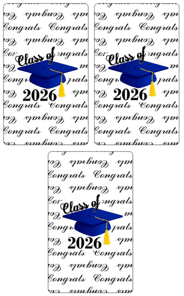 60 Graduation Cap Party Class Of 2026 Miniatures Candy Bar Wrapper, (Set Of 60) Mini Candy Chocolate Bar Stickers, Labels, Candy Not Included, Color Blue. Made In Usa