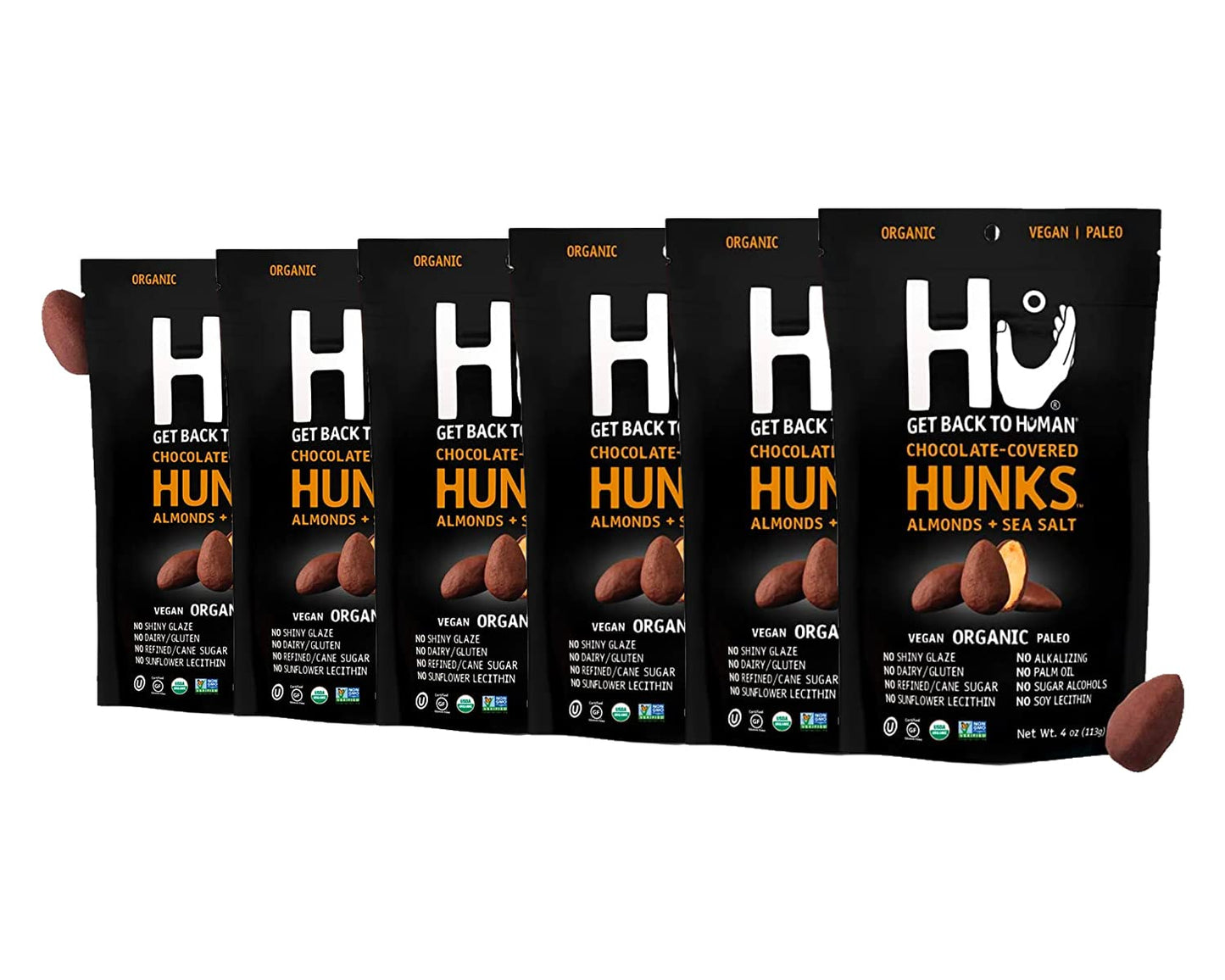 Hu Keto Friendly Vegan Hunks |Chocolate Covered Almonds With Sea Salt | 6 Pack | Non-Gmo, Gluten Free, Paleo, Organic Dark Choco